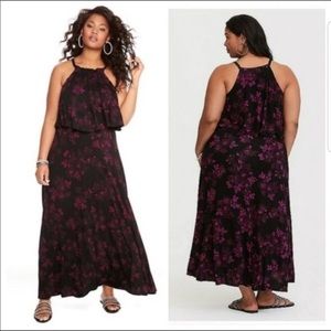 Black/pink floral maxi dress